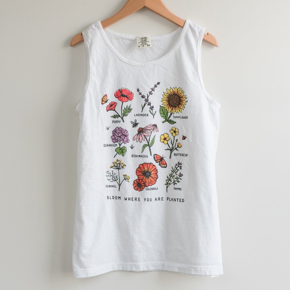 Wholesome Culture Flower and Herb White Womens Tank Top Size Small